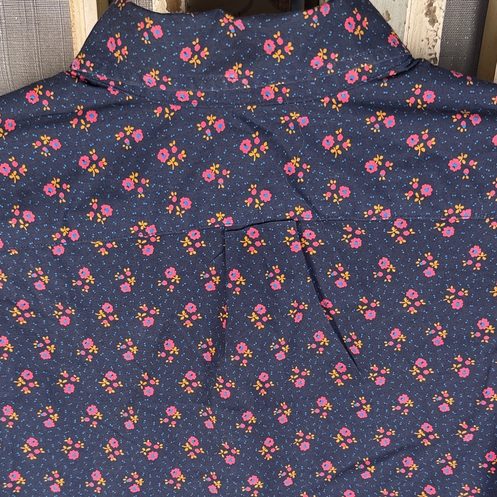 J. Crew Dark Blue Shirt with Red Floral Pattern - Picture 9 of 10